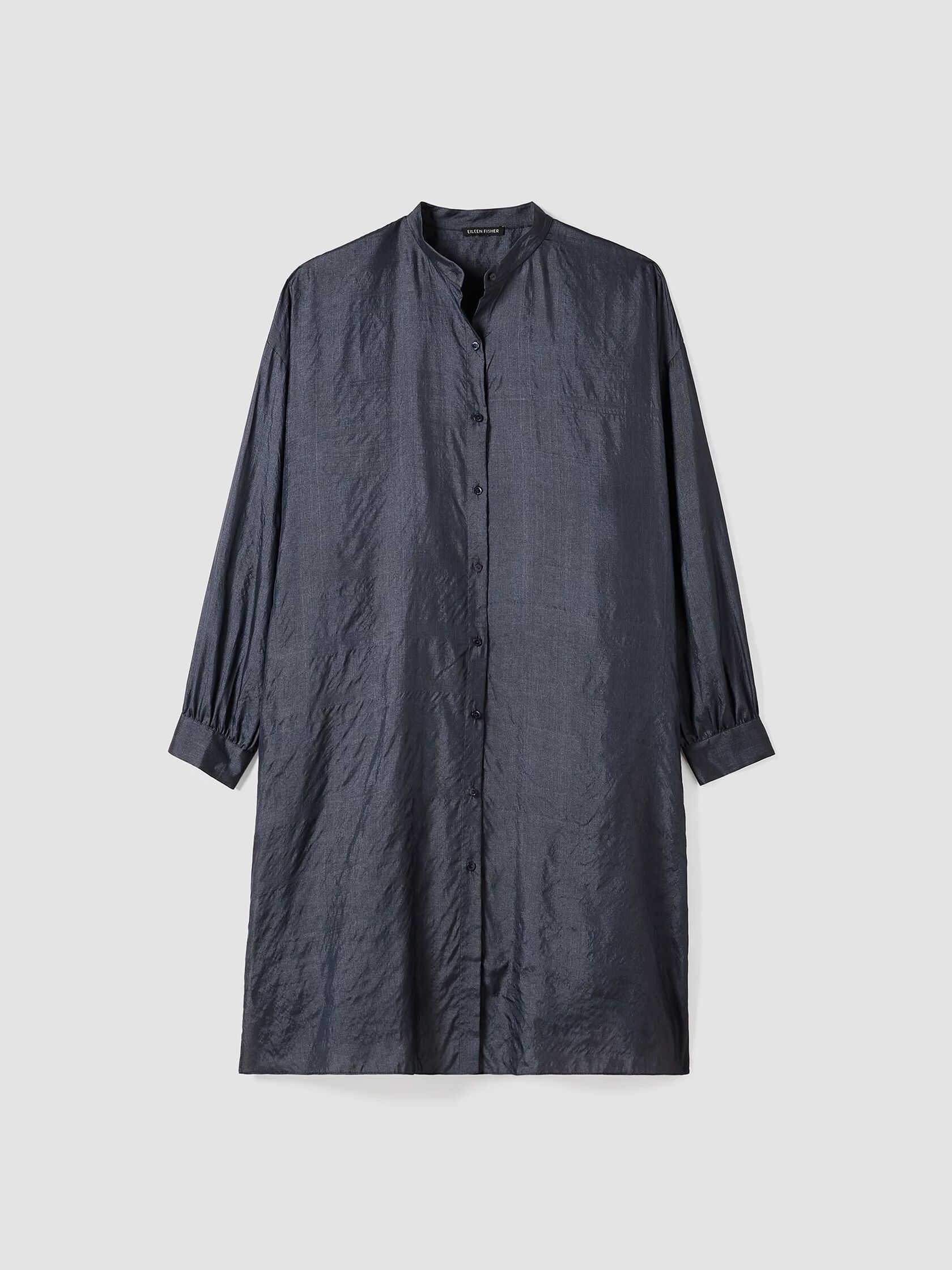 Washed Silk Tussah Mandarin Collar Shirtdress | EILEEN FISHER