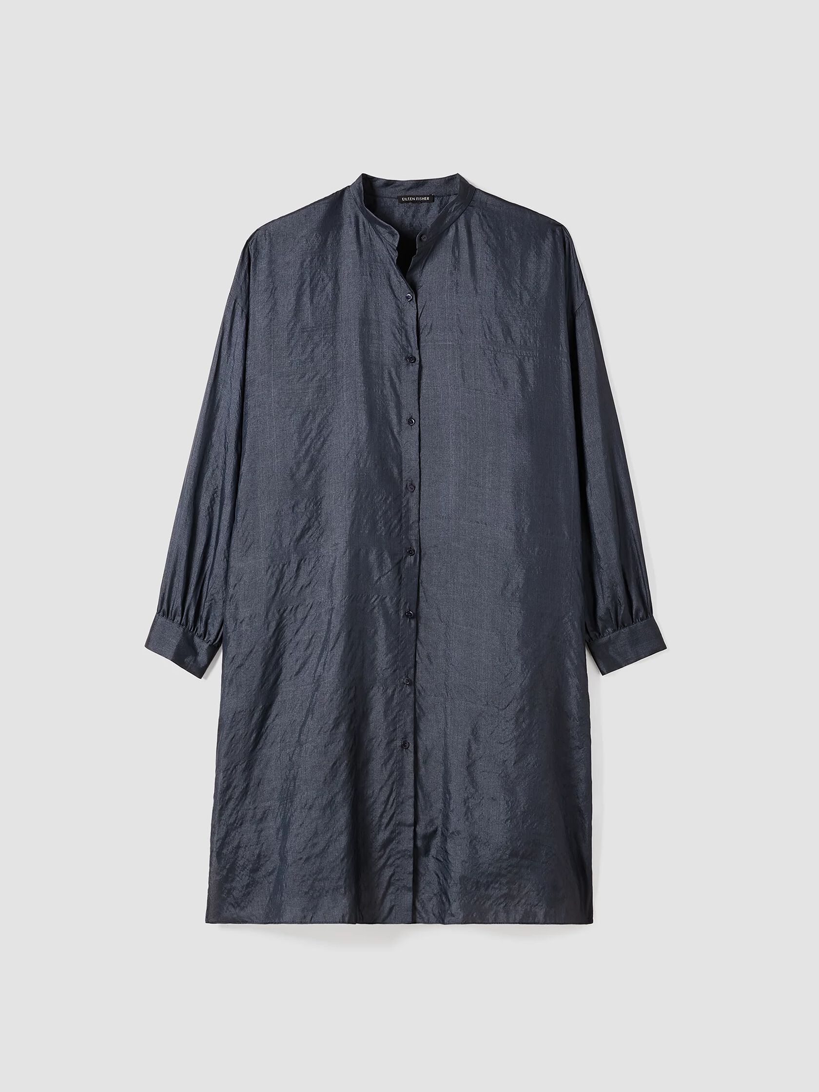 Washed Silk Tussah Mandarin Collar Shirtdress