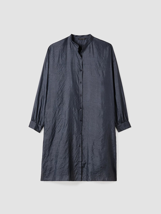 Washed Silk Tussah Mandarin Collar Shirtdress