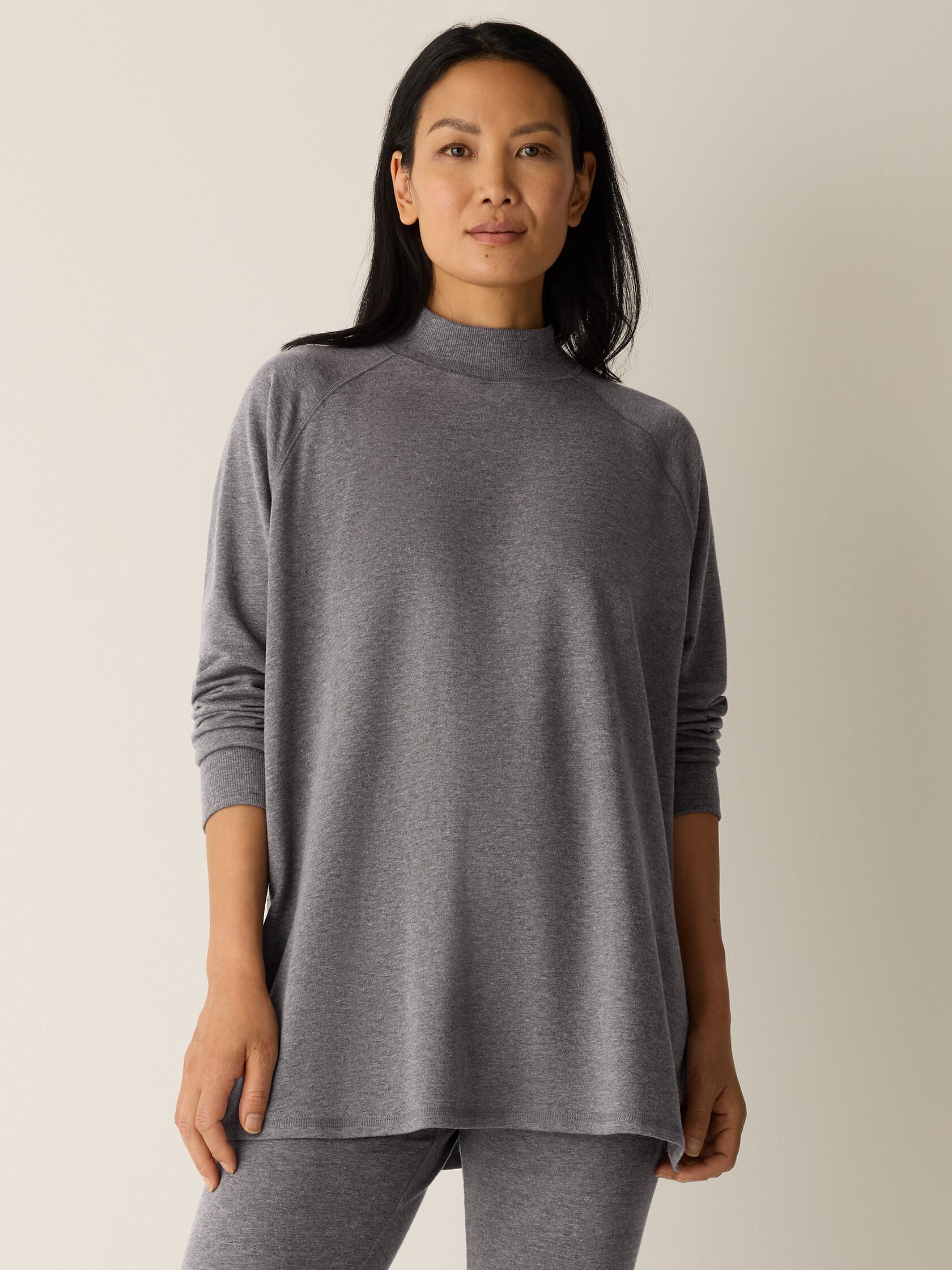 Cozy Brushed Terry Mock Neck Long Top
