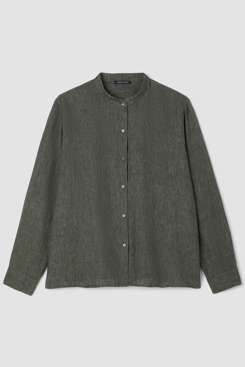 Washed Organic Linen Délavé Band Collar Shirt Washed Organic Linen Délavé Band Collar Shirt
