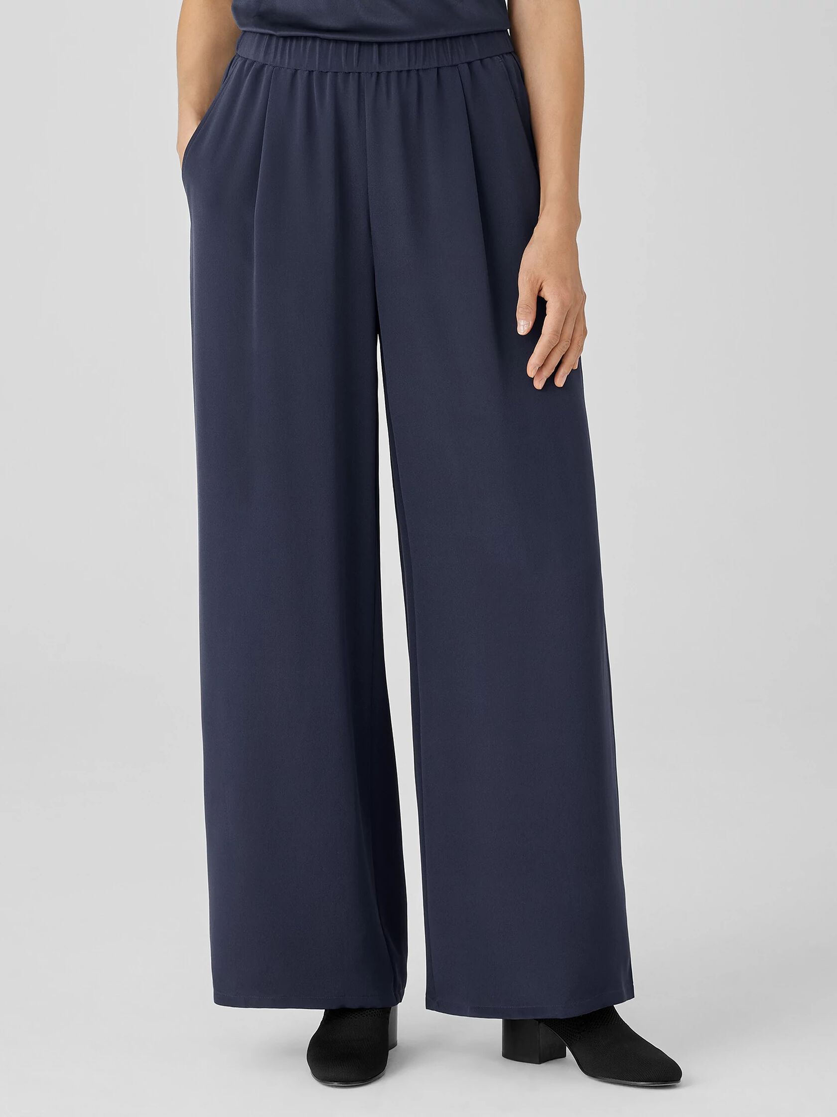 Silk Double Crepe Wide-Leg Pant