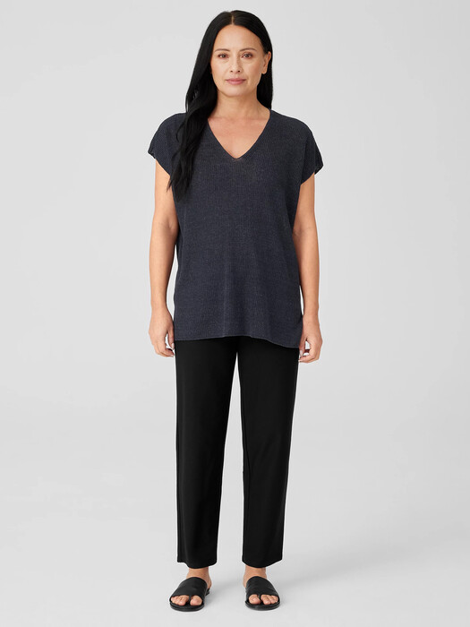 Organic Linen Délavé Rib V-Neck Top