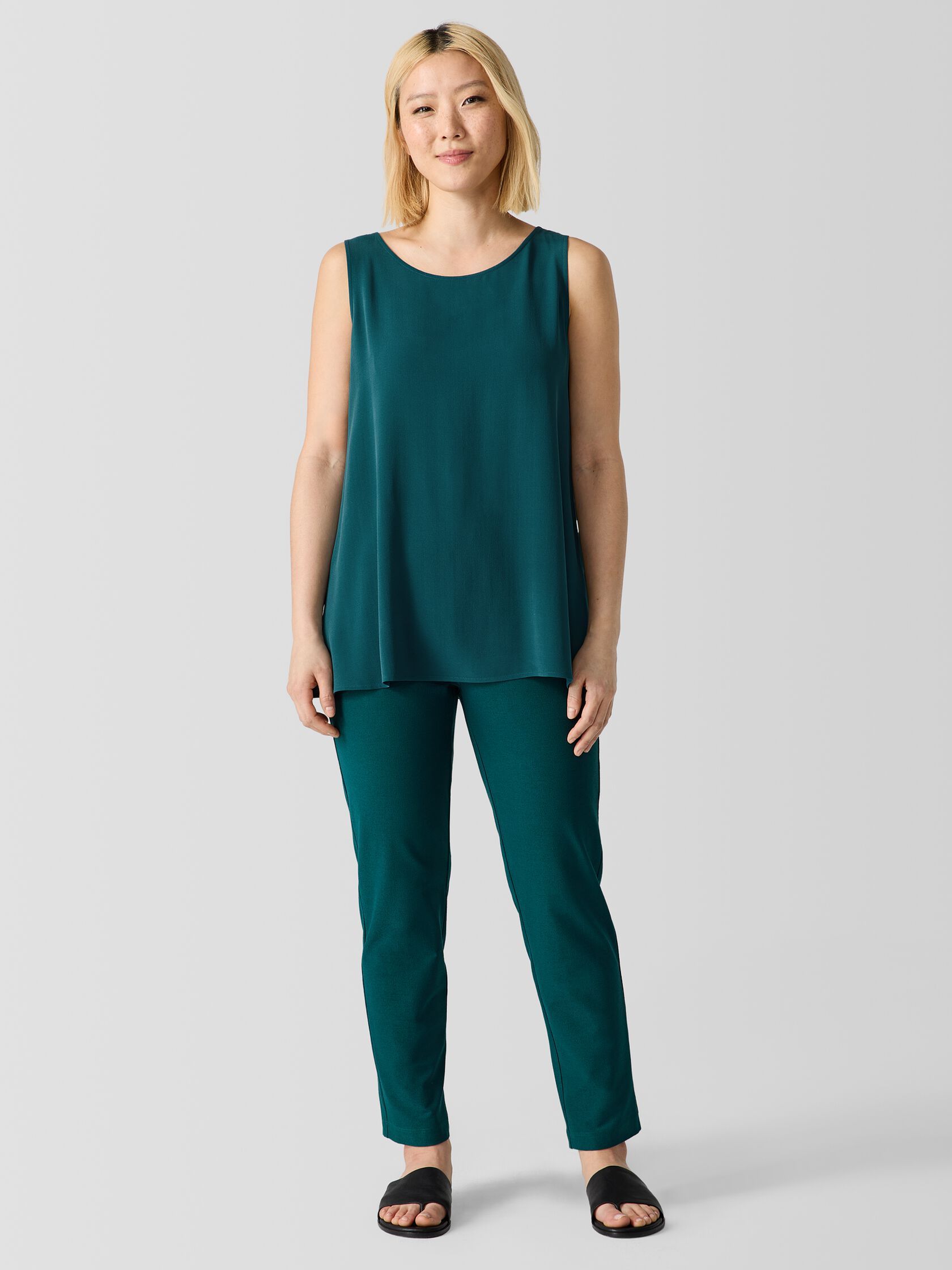 Silk Georgette Crepe&nbsp;Ballet Neck Long Tank