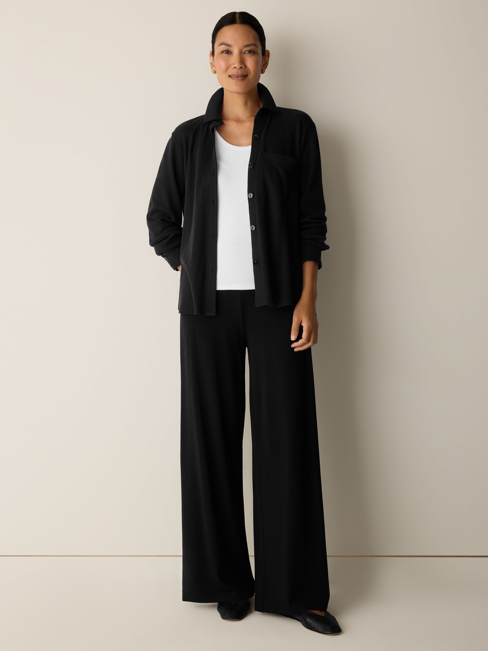 Cozy Waffle Knit Classic Collar Shirt