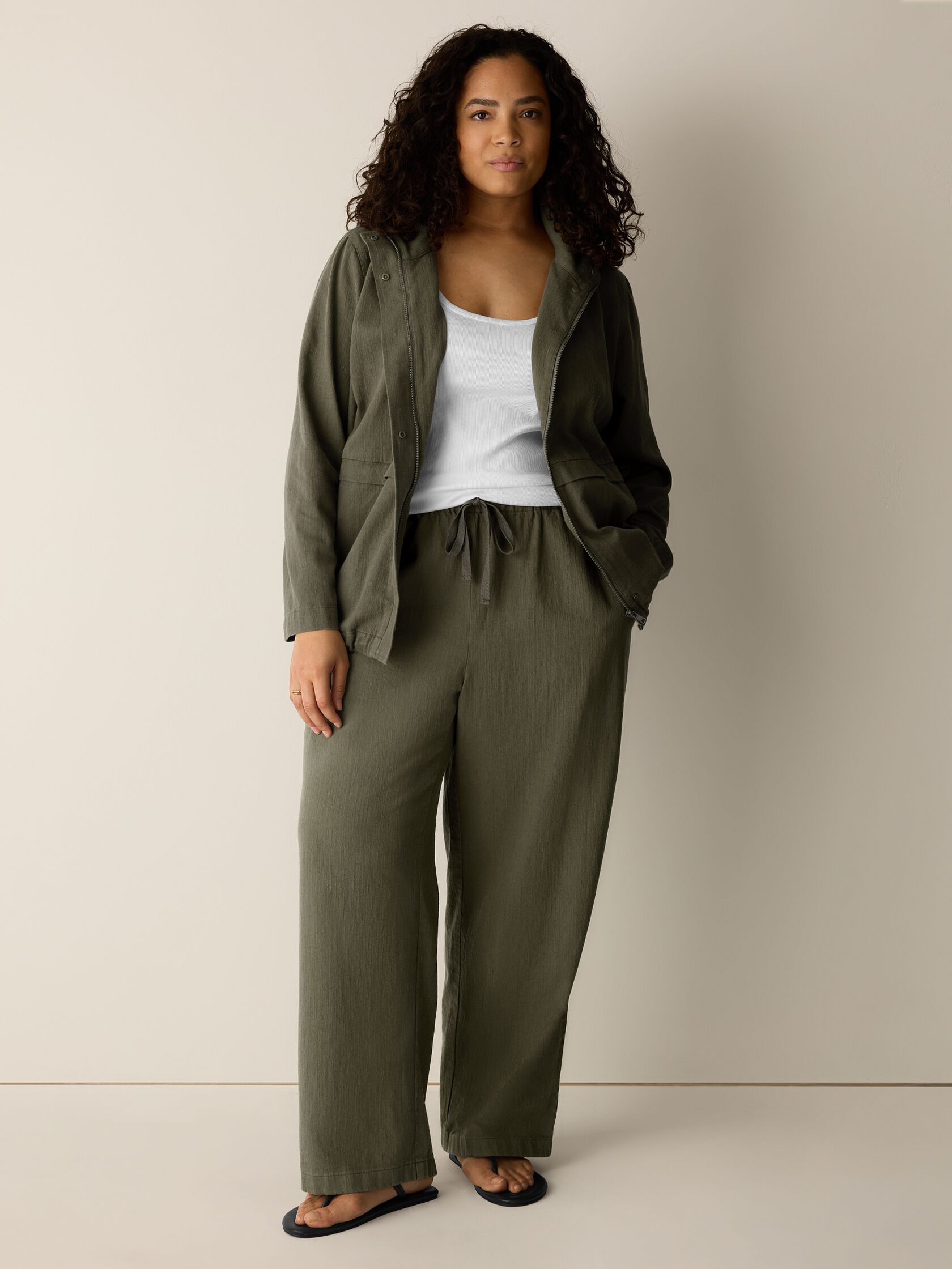Slubby Organic Cotton Linen High Collar Jacket