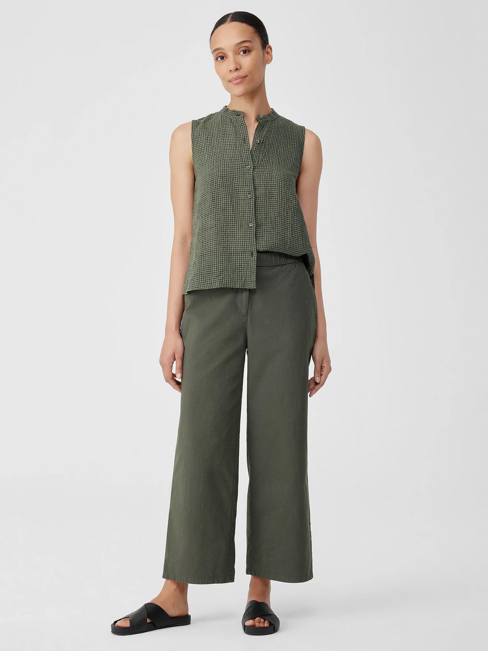 Cotton Hemp Stretch Wide-Leg Pant