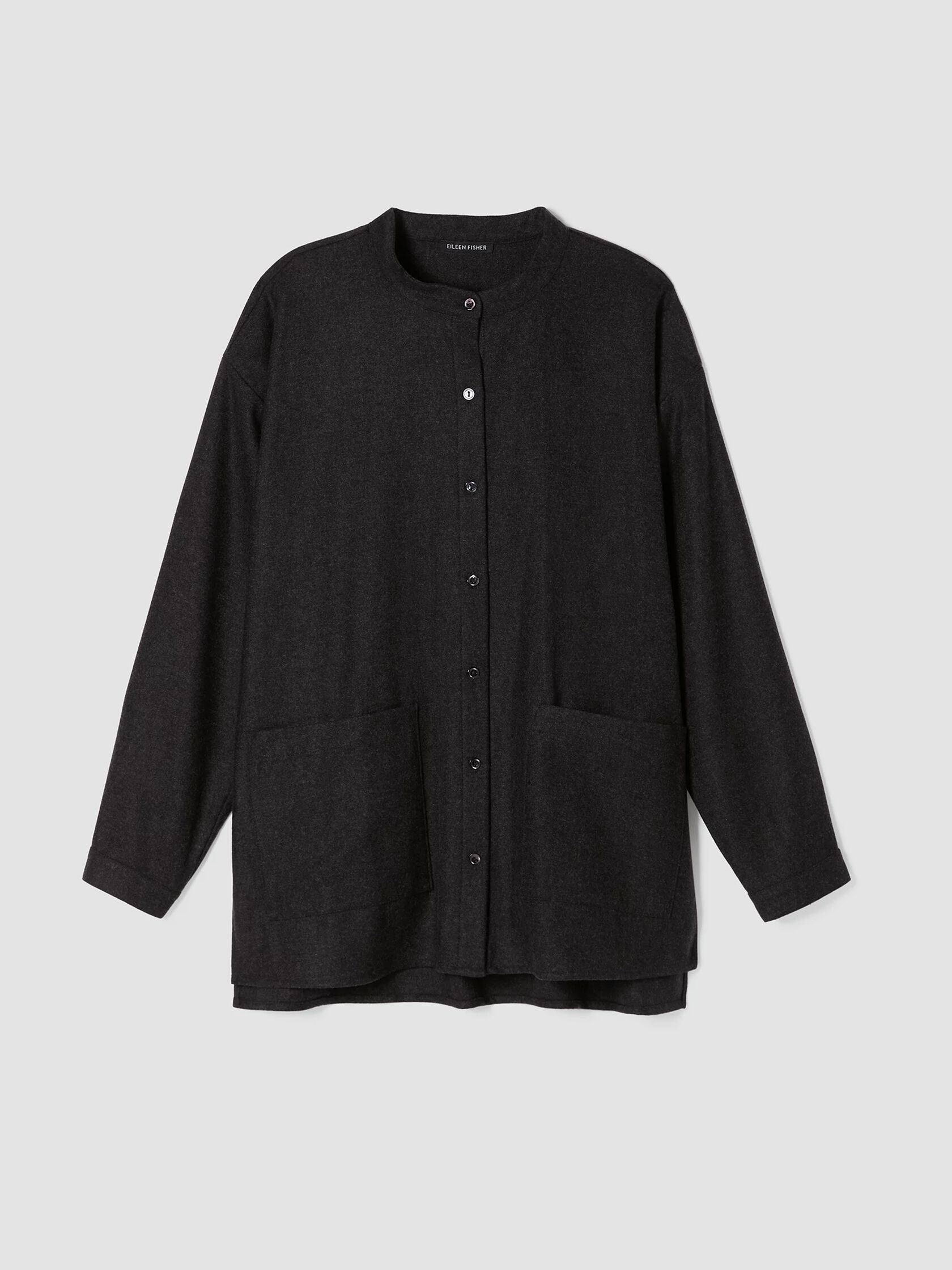 Soft Wool Flannel Mandarin Collar Shirt