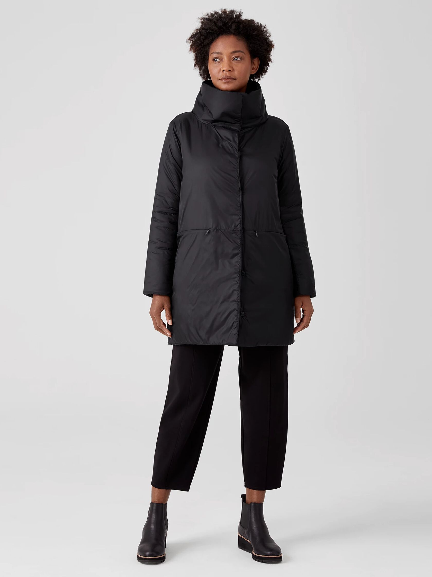 Eggshell Recycled Nylon Cocoon Coat