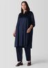 Stretch Silk Charmeuse Band Collar Long Shirt