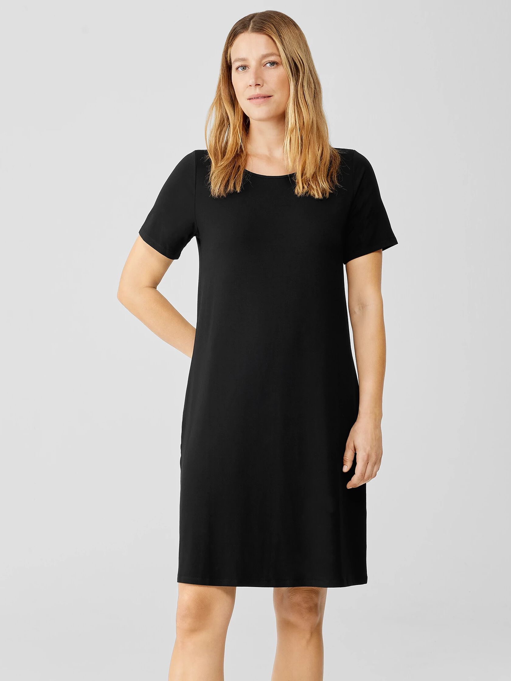 Stretch Jersey Knit Jewel Neck Dress