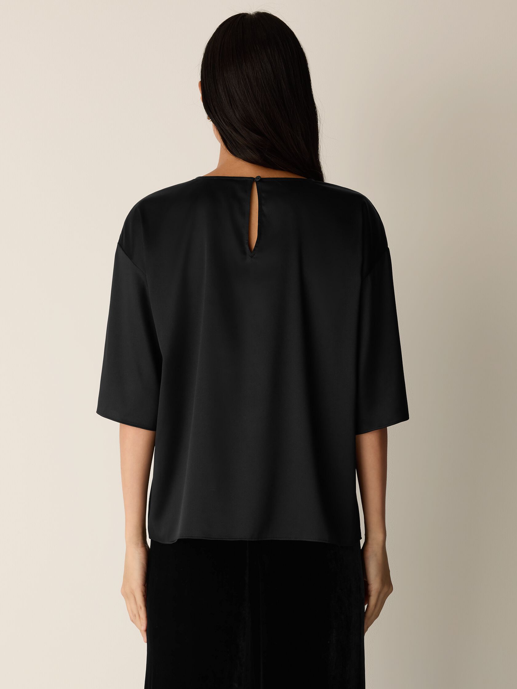 Stretch Silk Charmeuse Round Neck Top