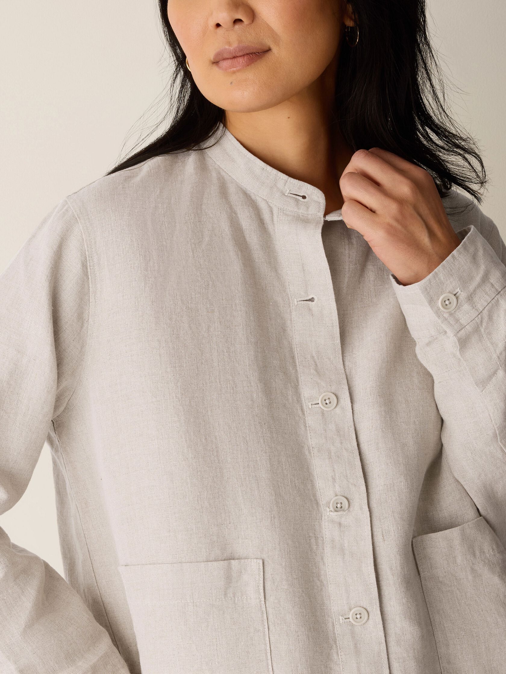 Organic Linen Band Collar Shirt Jacket