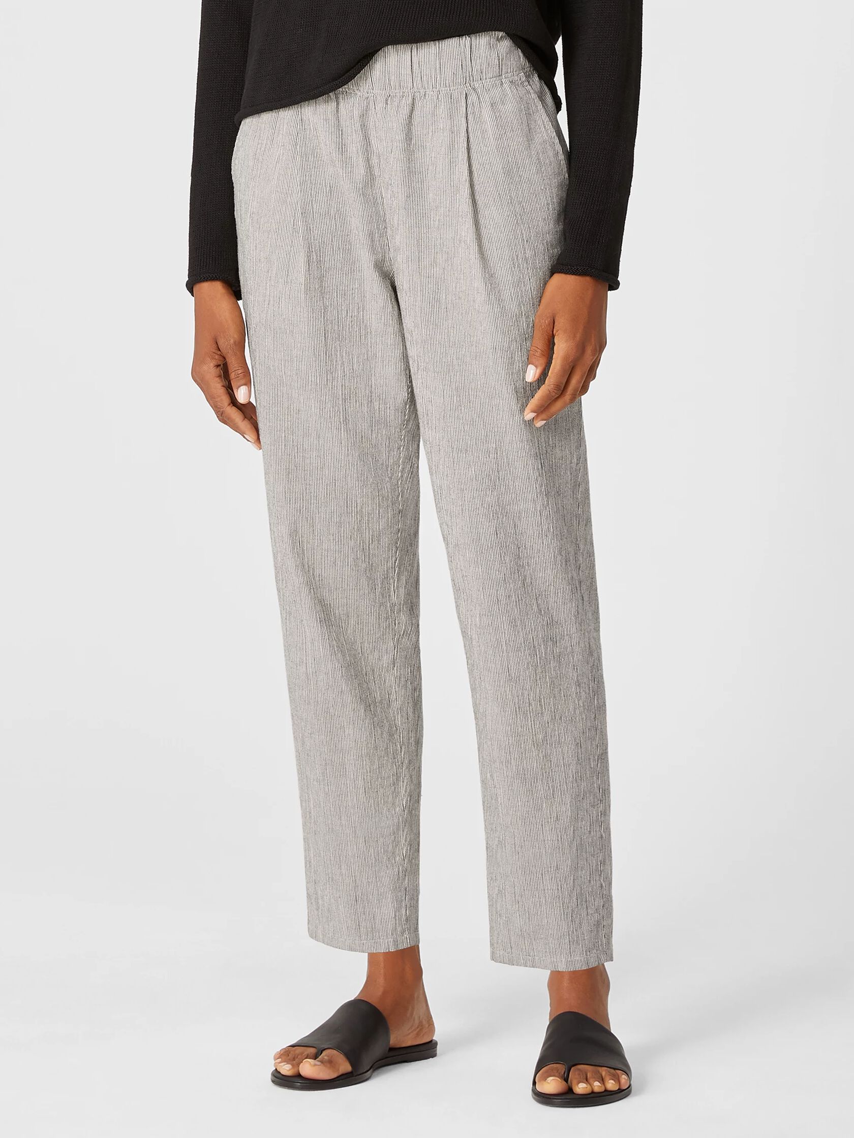 Organic Cotton Linen Ticking Stripe Pleated Pant
