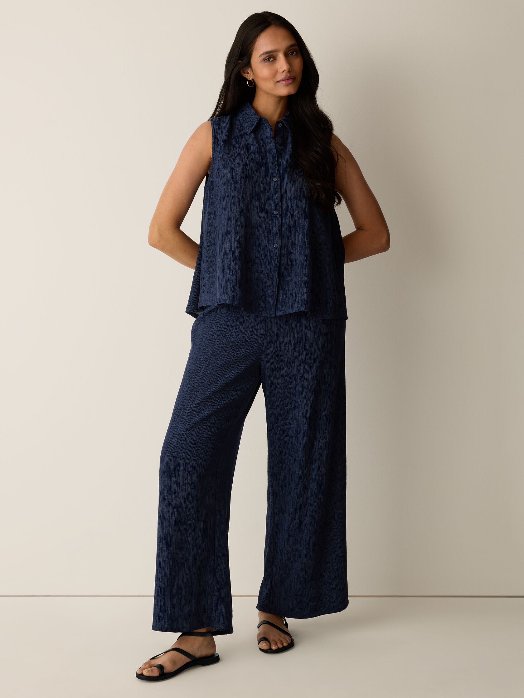 Woven Pliss&eacute; Wide-Leg Pant