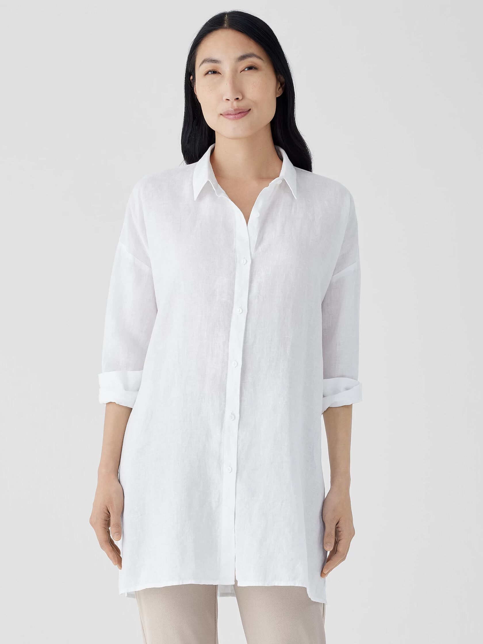 Organic Handkerchief Linen Classic Collar Long Shirt