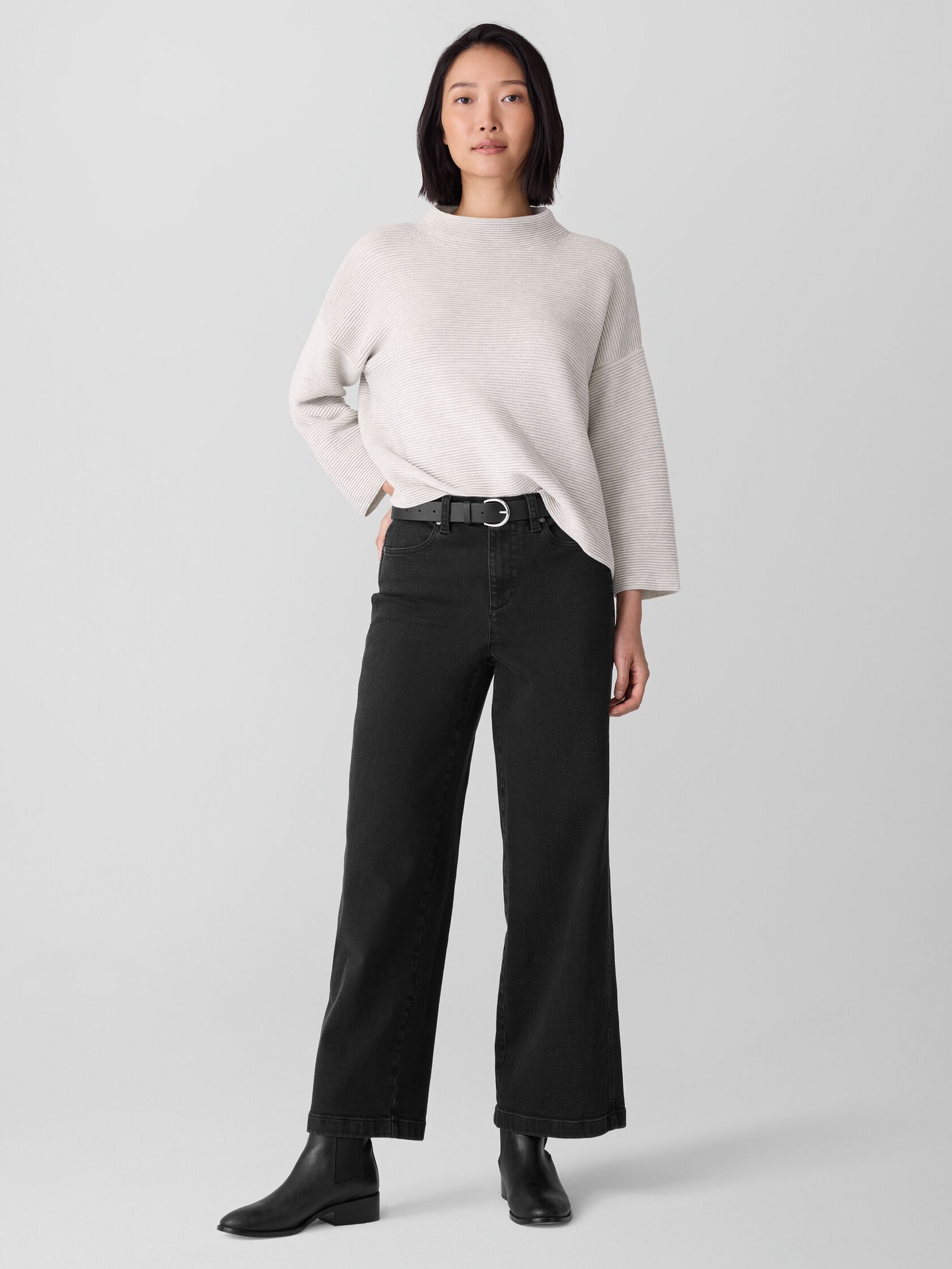 Cotton Stretch Denim Wide-Leg Jean
