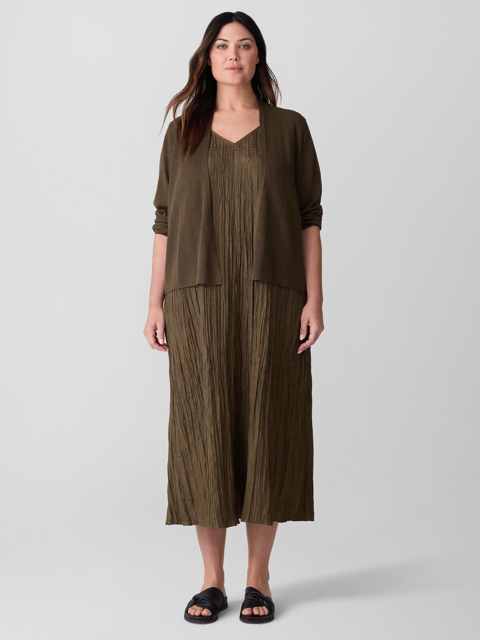 Crushed Silk V-Neck Dress