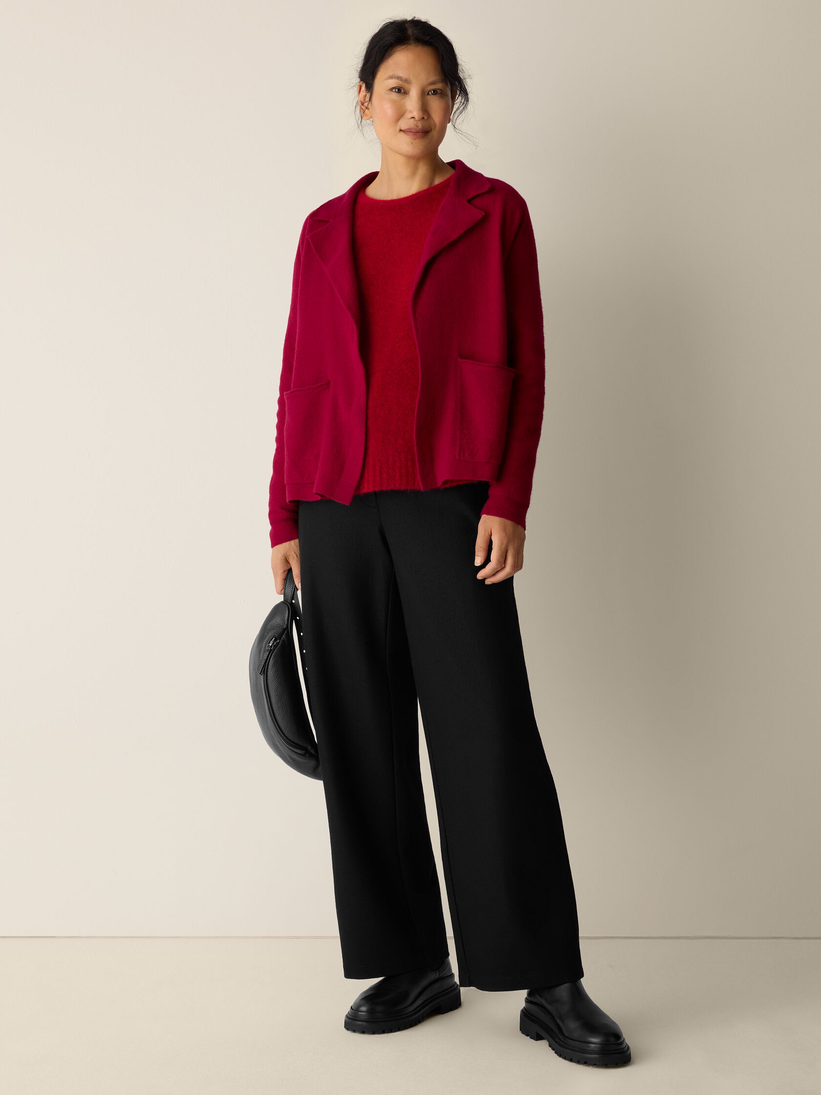 Fine Felted Wool Notch Collar Cardigan in Regenerative Wool
