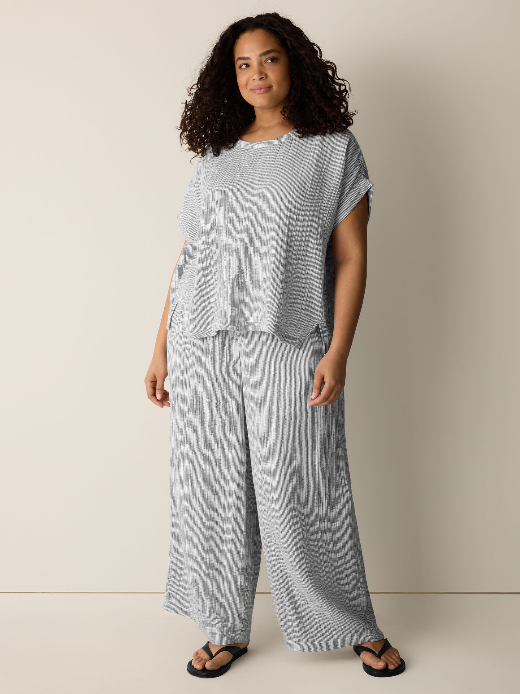 Striped Organic Cotton Gauze Wide-Leg Pant