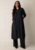 Wool Cotton Check Band Collar Shirtdress
