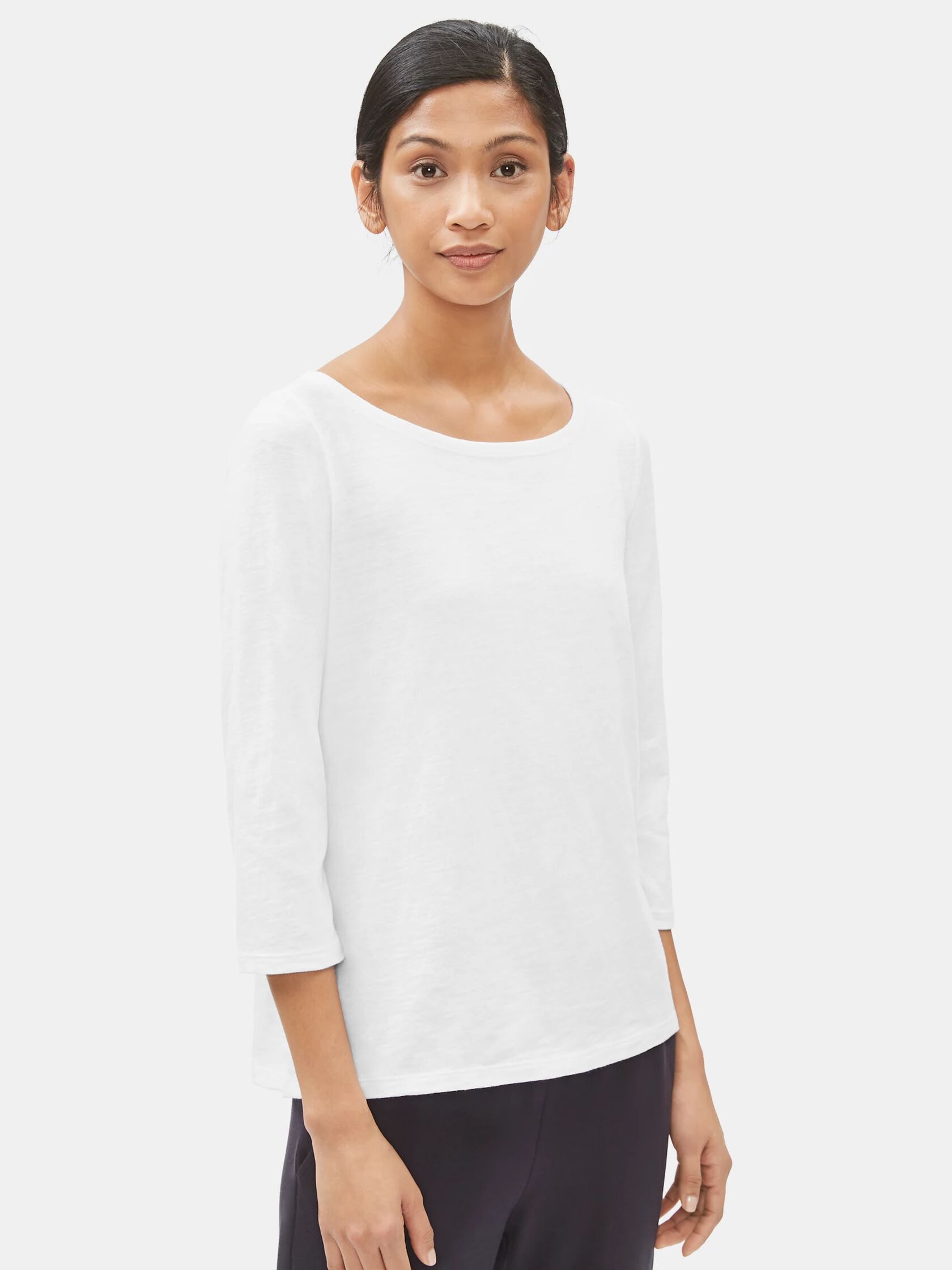 Organic Cotton Slub 3/4-Sleeve Top | EILEEN FISHER