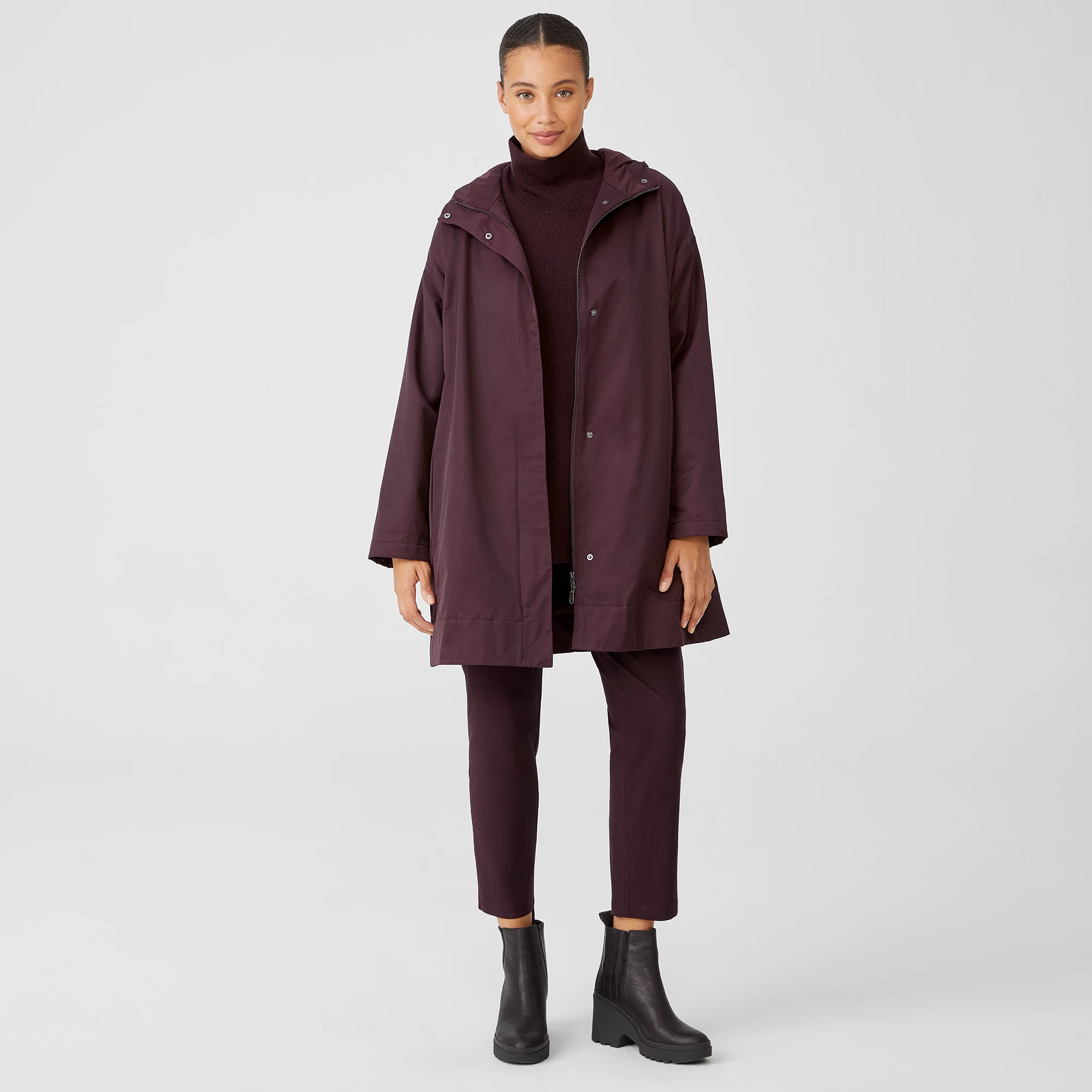 Organic Cotton Nylon Hooded Long Jacket 