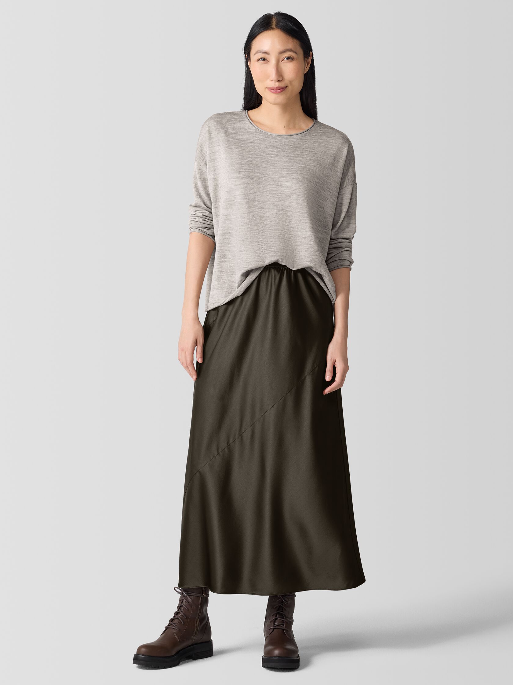 Stretch Silk Charmeuse Bias Skirt
