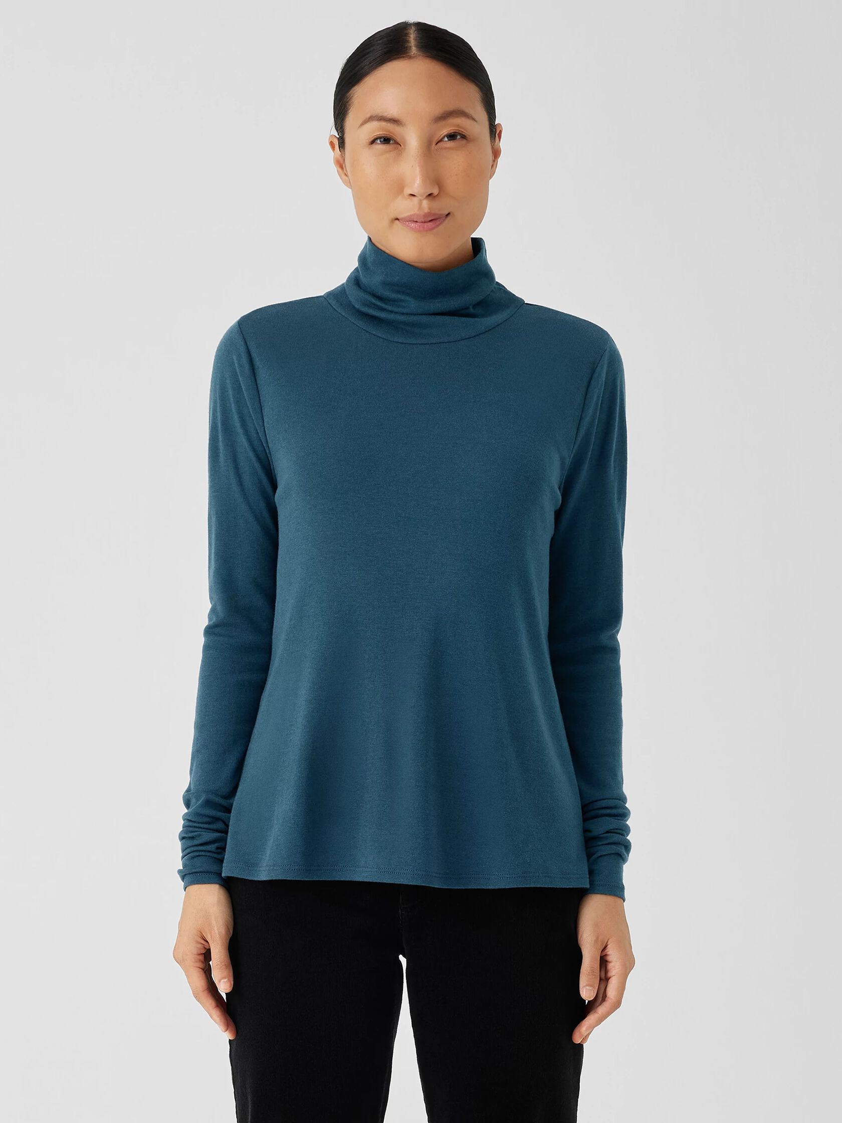 Ribbed Pima Cotton Blend Turtleneck Top