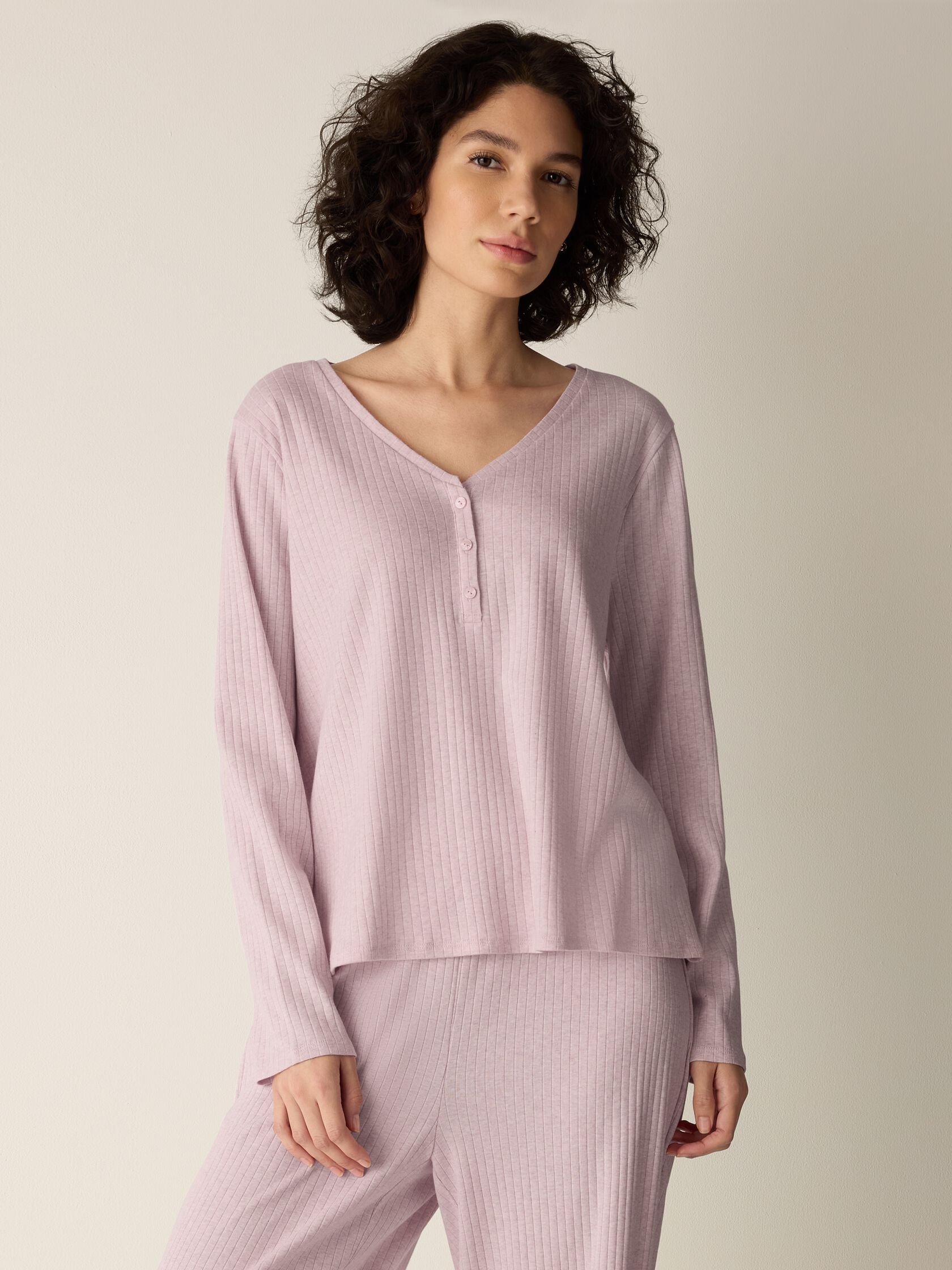 Organic Cotton Rib V-Neck Sleep Top