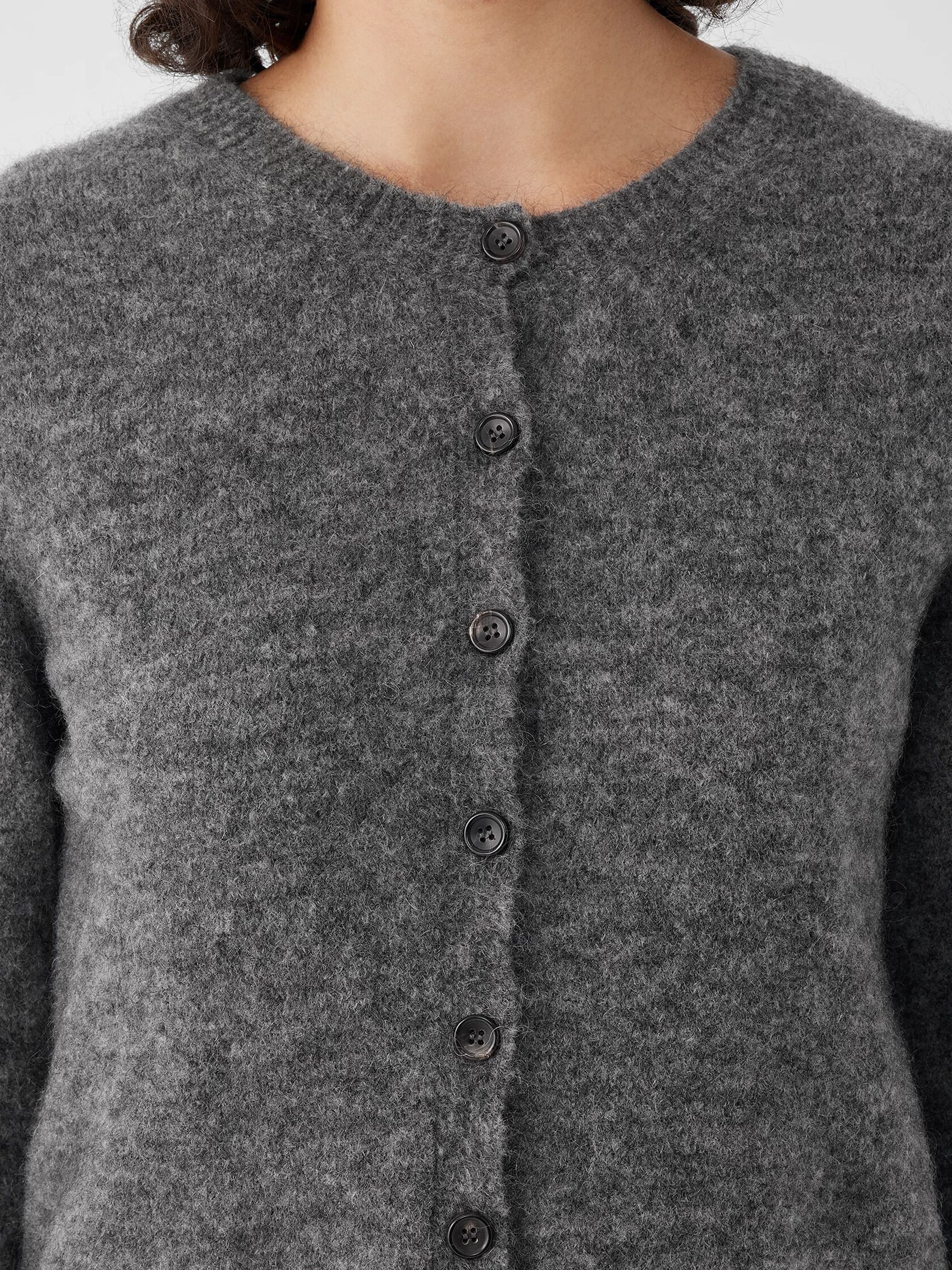 Mohair Plush Mélange Crew Neck Cardigan