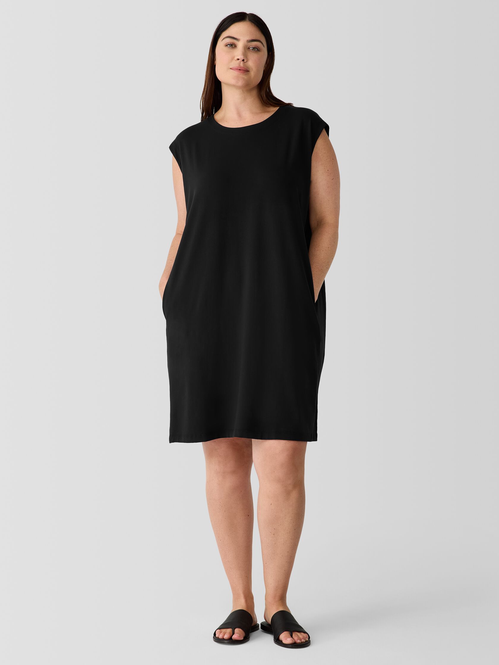 Pima Cotton Stretch Jersey Round Neck Dress