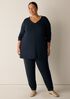 Fine Stretch Jersey Knit V-Neck Long Top