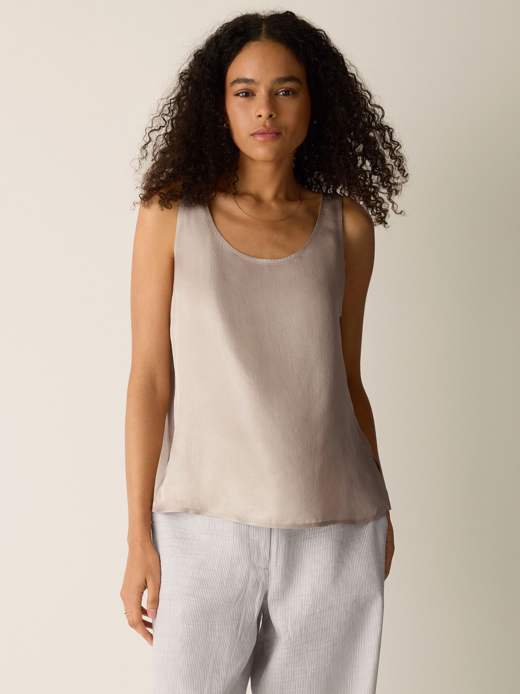 Lightweight Satin Shimmer Scoop Neck Tank