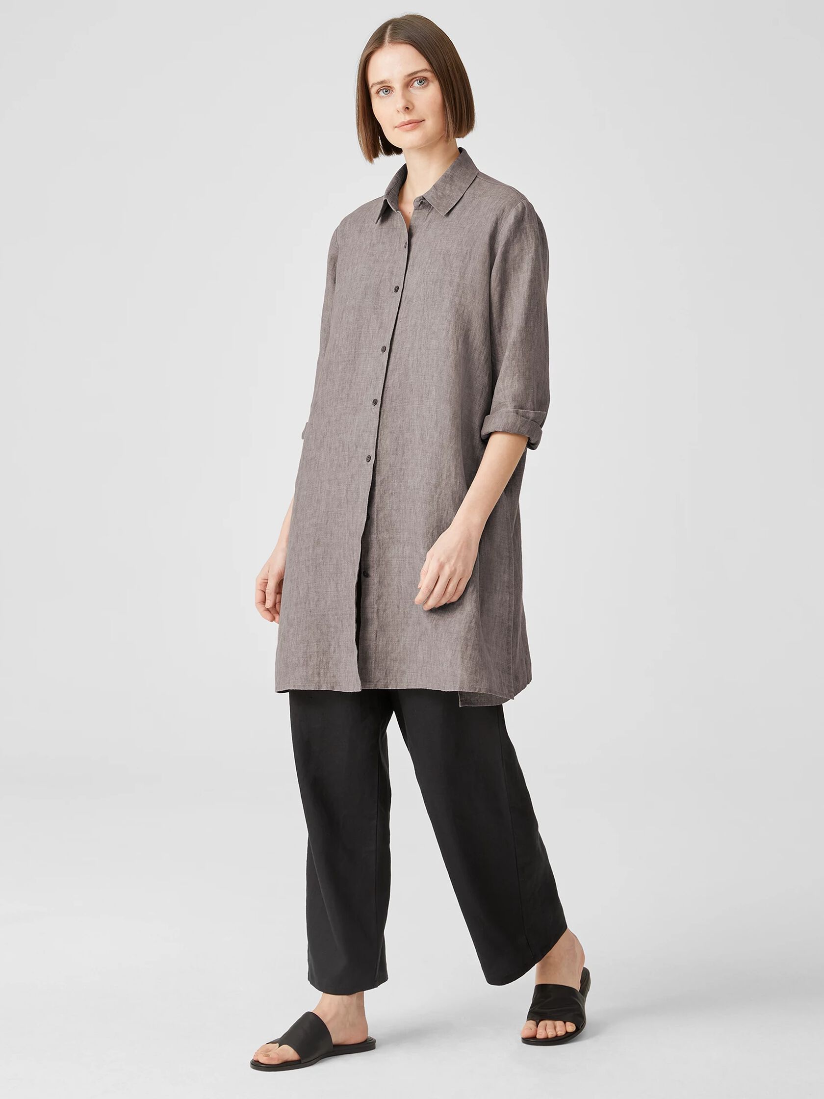 Washed Organic Linen Delave Long Shirt