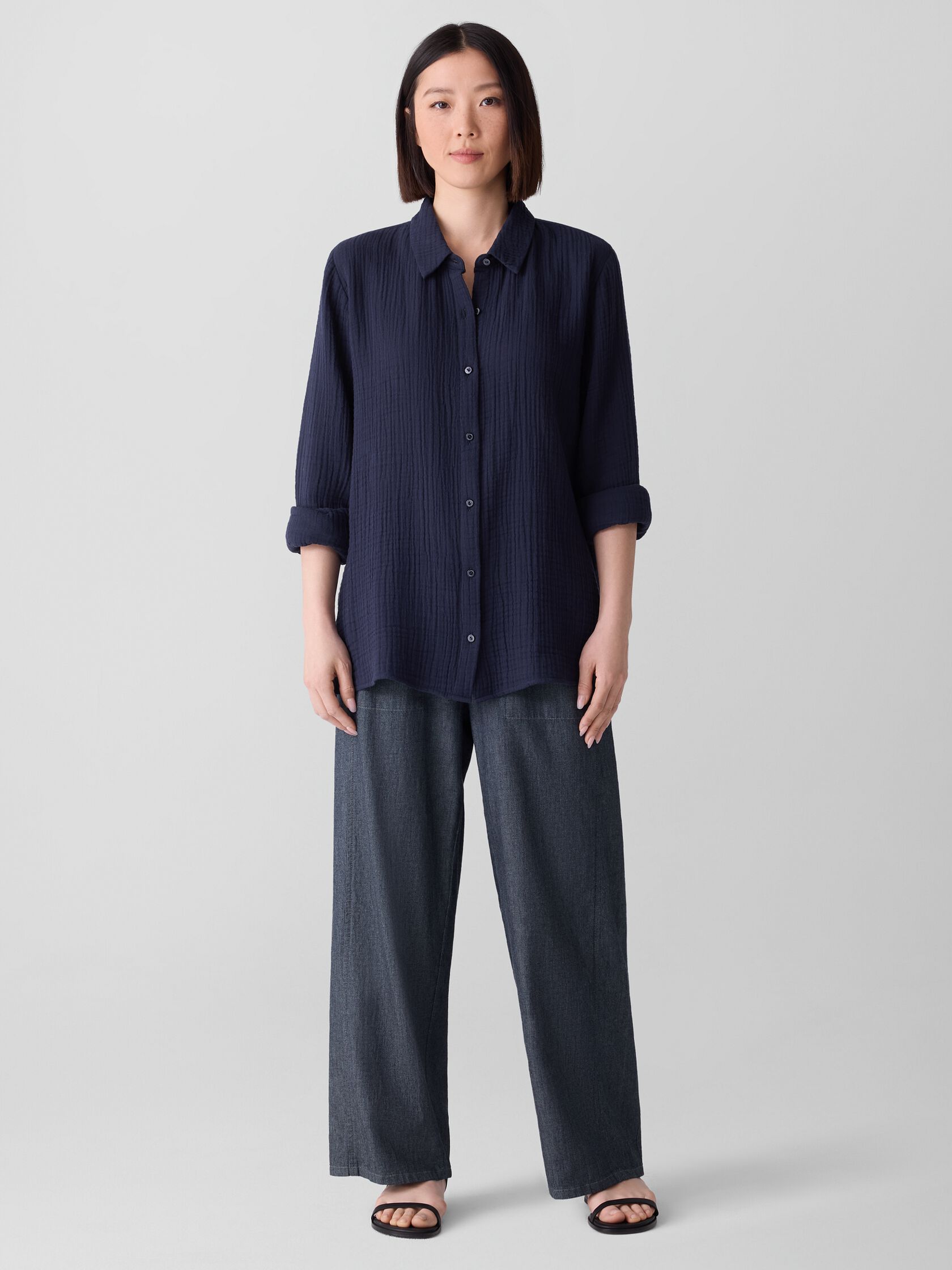 Airy Organic Cotton Twill Wide-Leg Pant