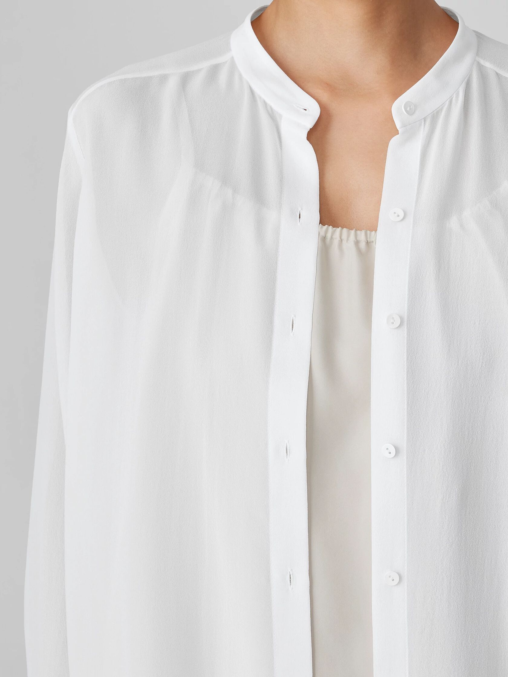 Sheer Silk Georgette Band Collar Shirt