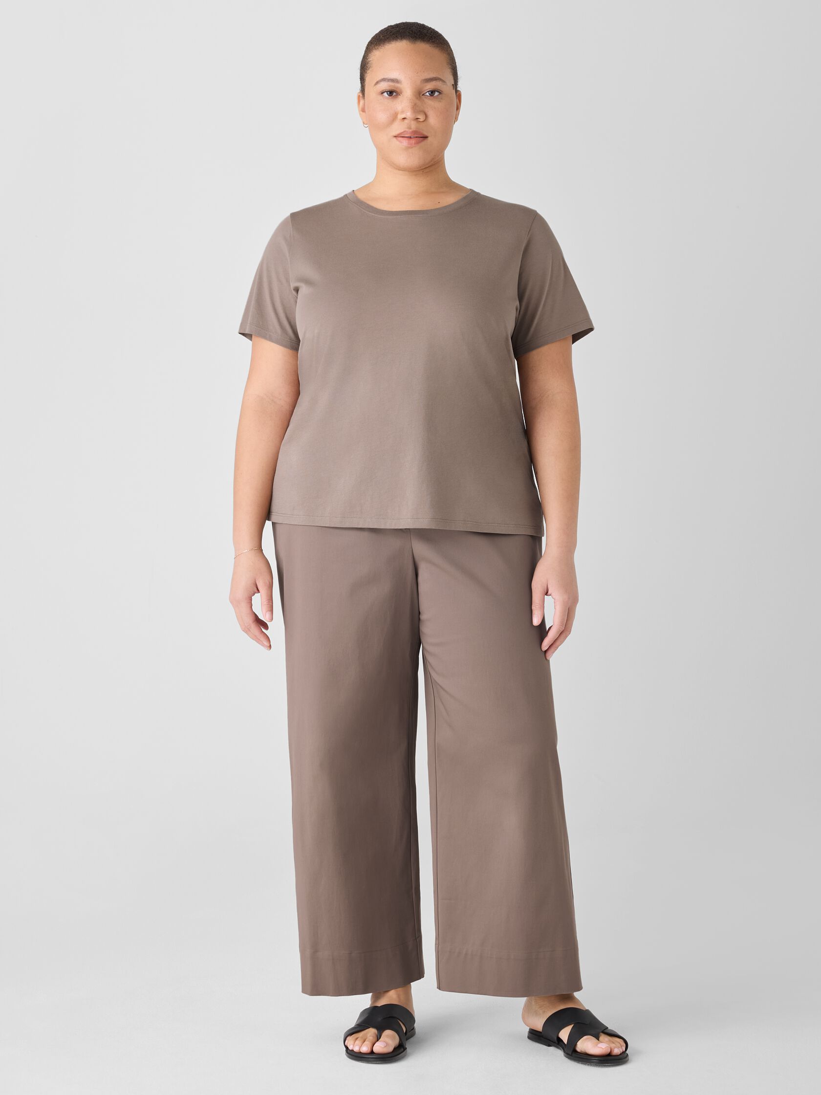Stretch Cotton Twill Wide-Leg Trouser Pant