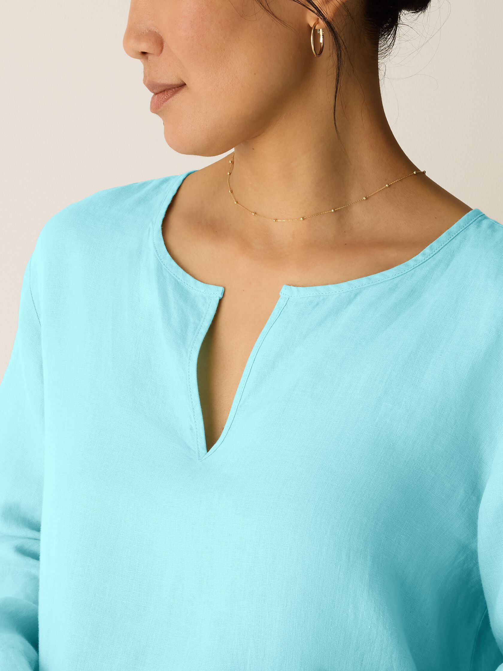 Organic Handkerchief Linen Split Neck Top