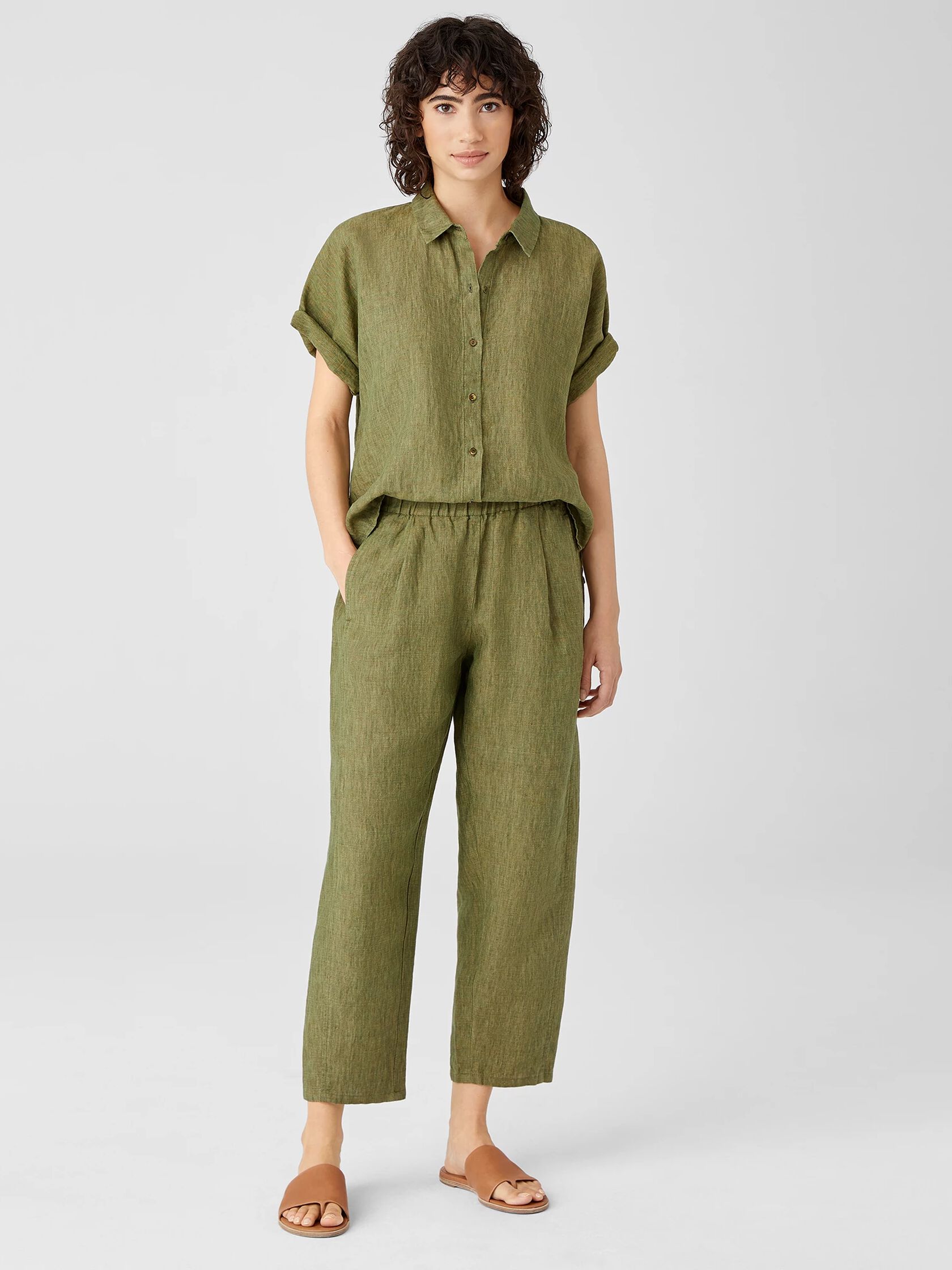 Washed Organic Linen Delave Lantern Pant