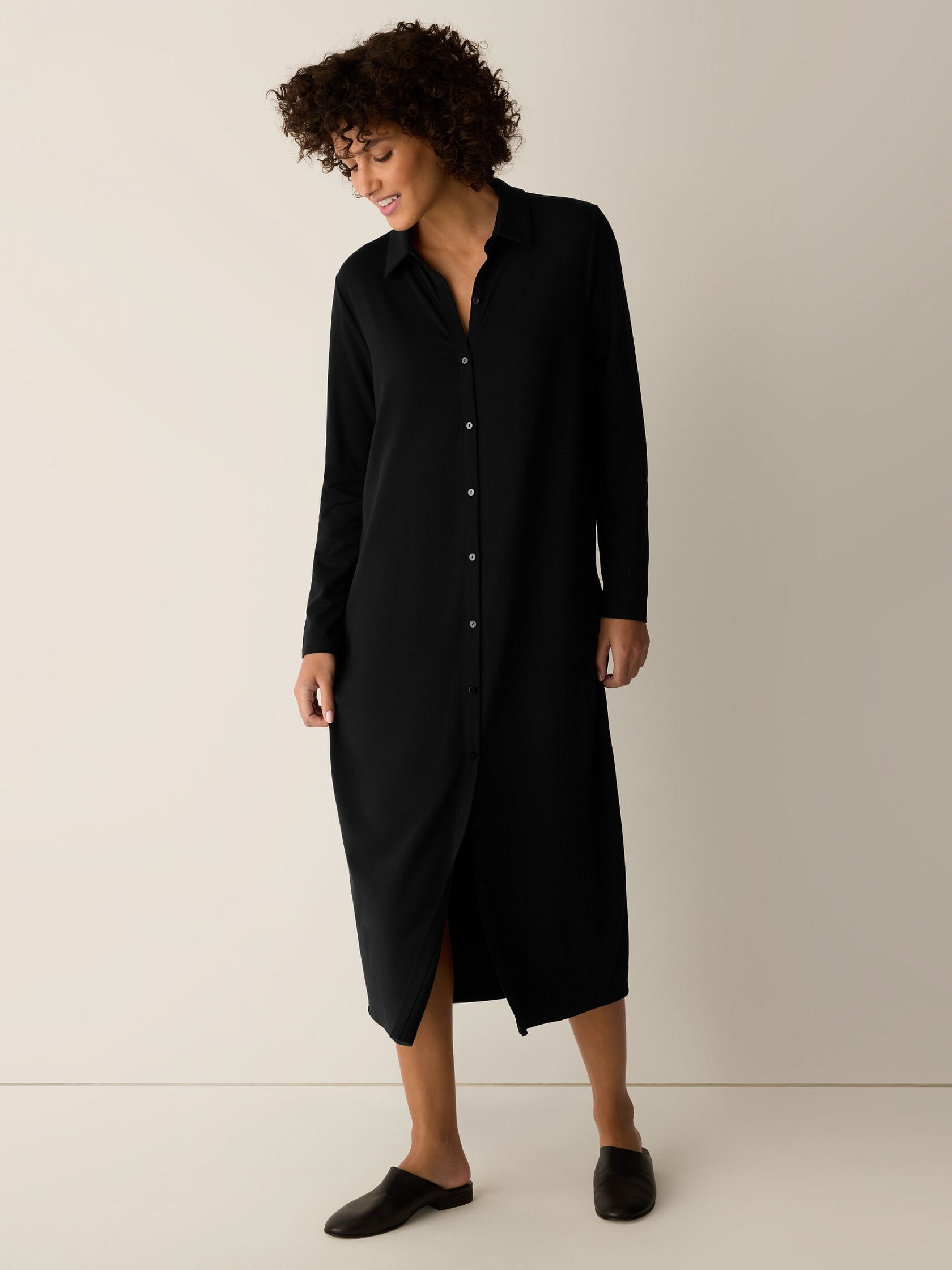 Stretch Jersey Knit Classic Collar Oval Dress