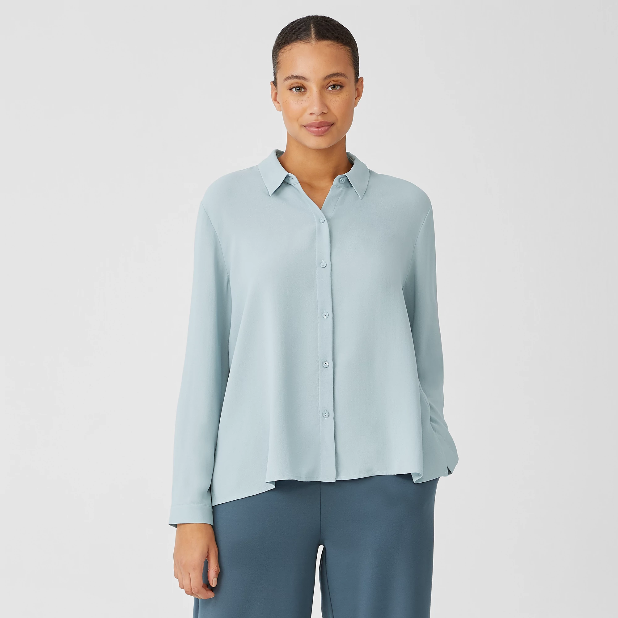 Eileen fisher classic collar silk shirt clearance