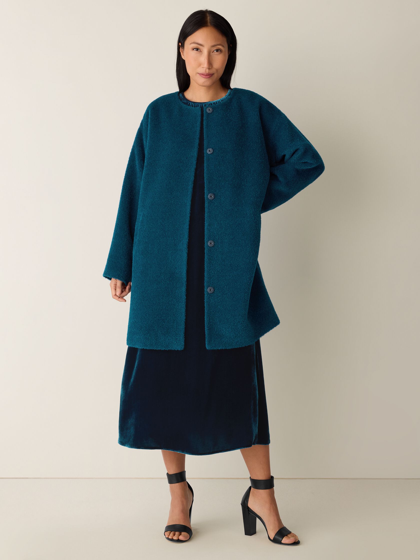 Fine Wool Alpaca Round Neck Coat