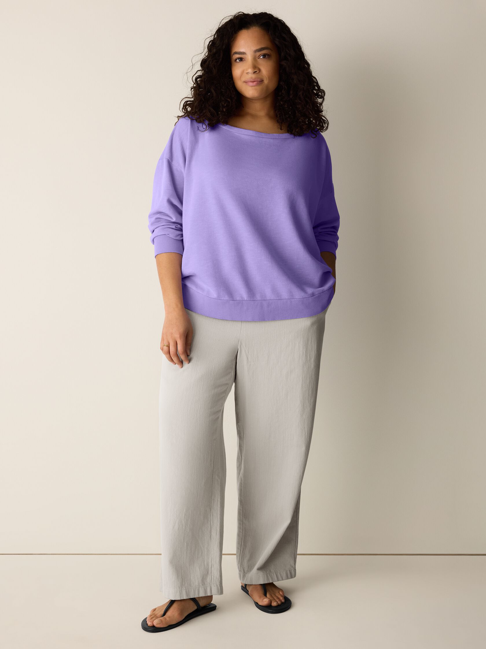 Garment-Dyed Organic Cotton Terry Bateau Neck Top