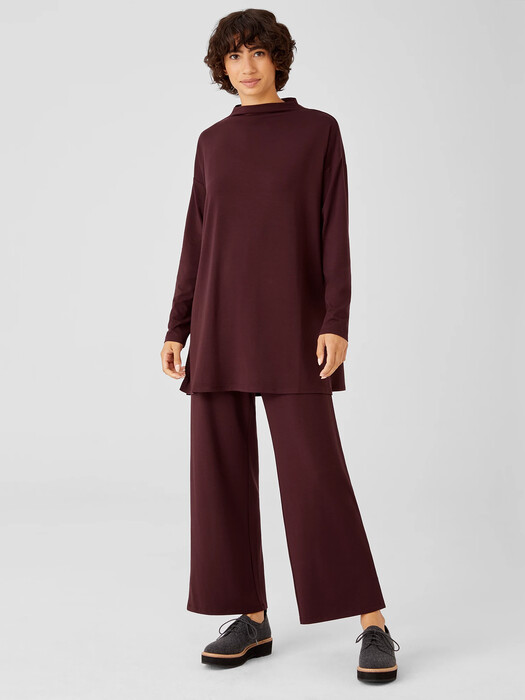 Stretch Jersey Knit Funnel Neck Long Top