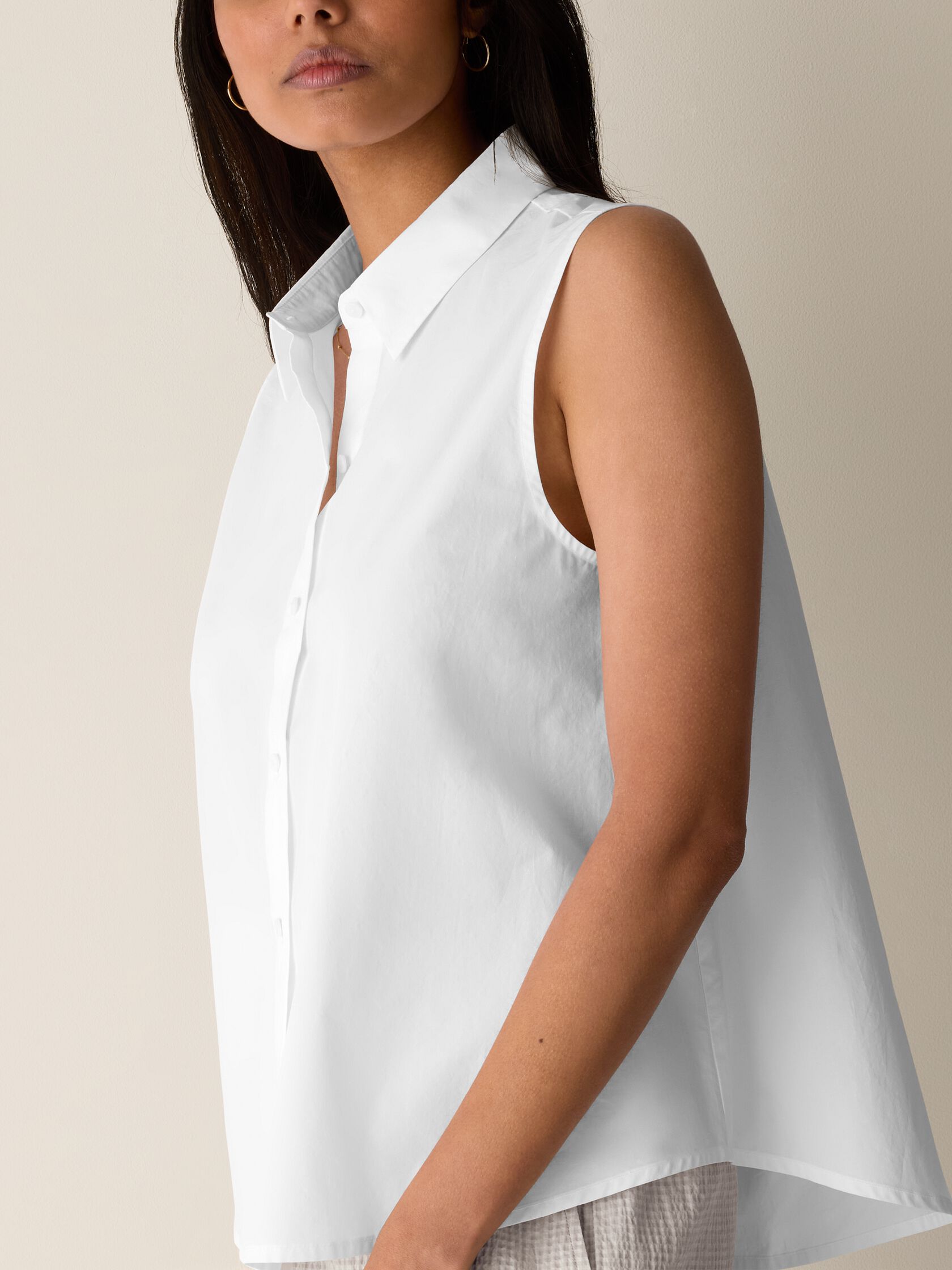 Organic Cotton Poplin Classic Collar Sleeveless Shirt