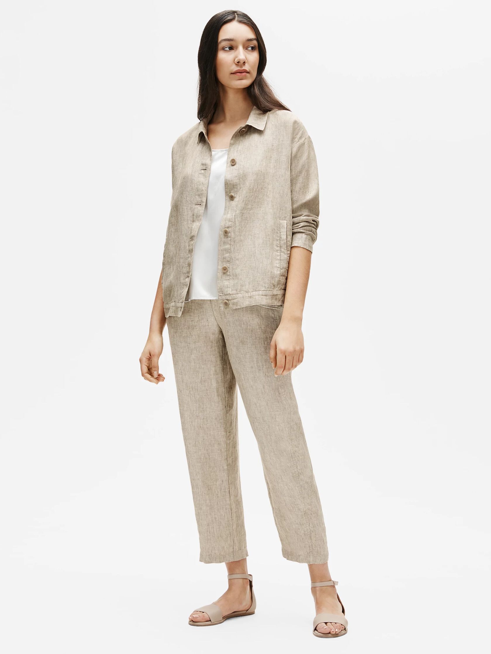 Washed Organic Linen Delave Classic Collar Jacket