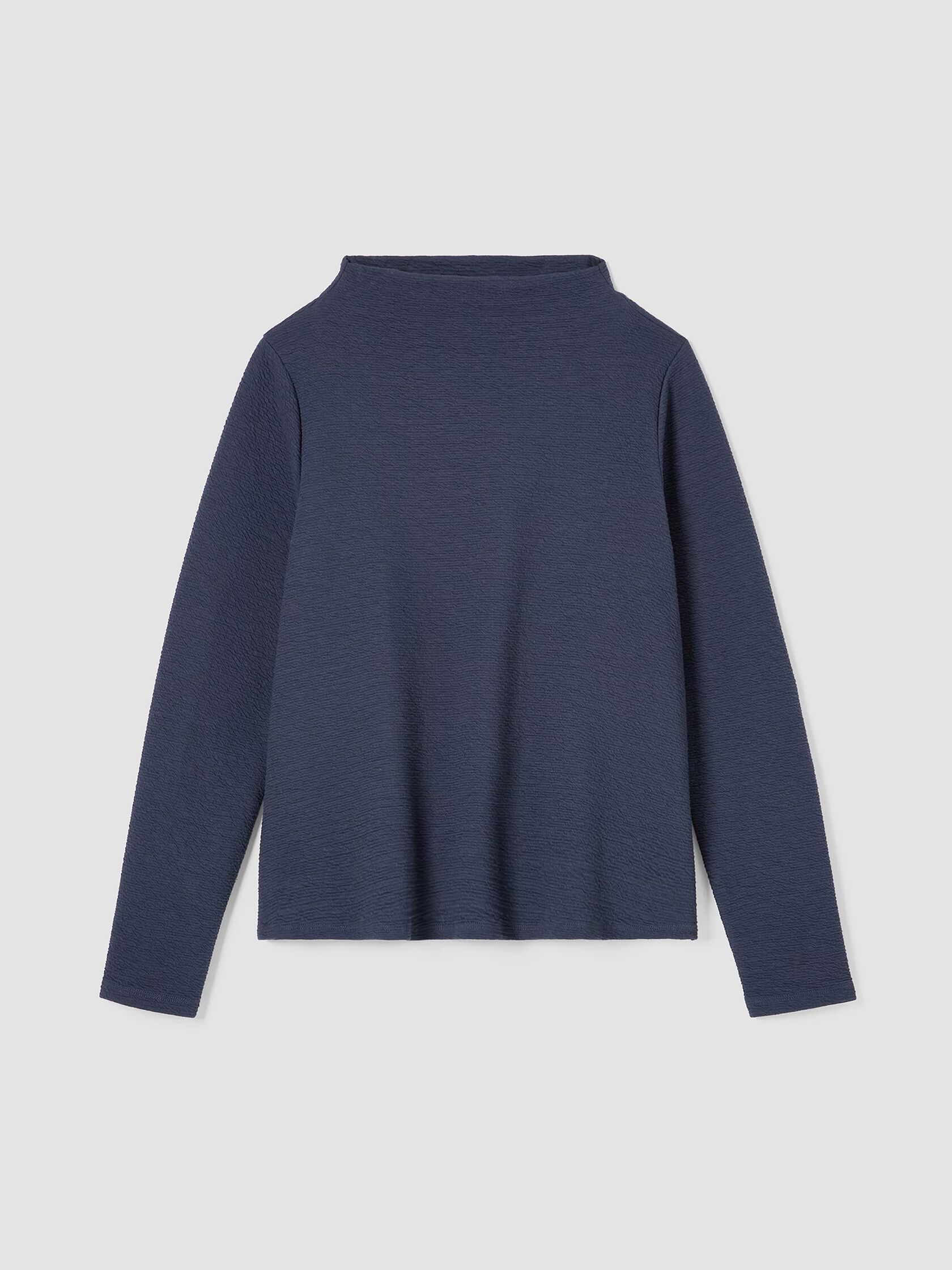 Organic Cotton Crinkled Knit Funnel Neck Top