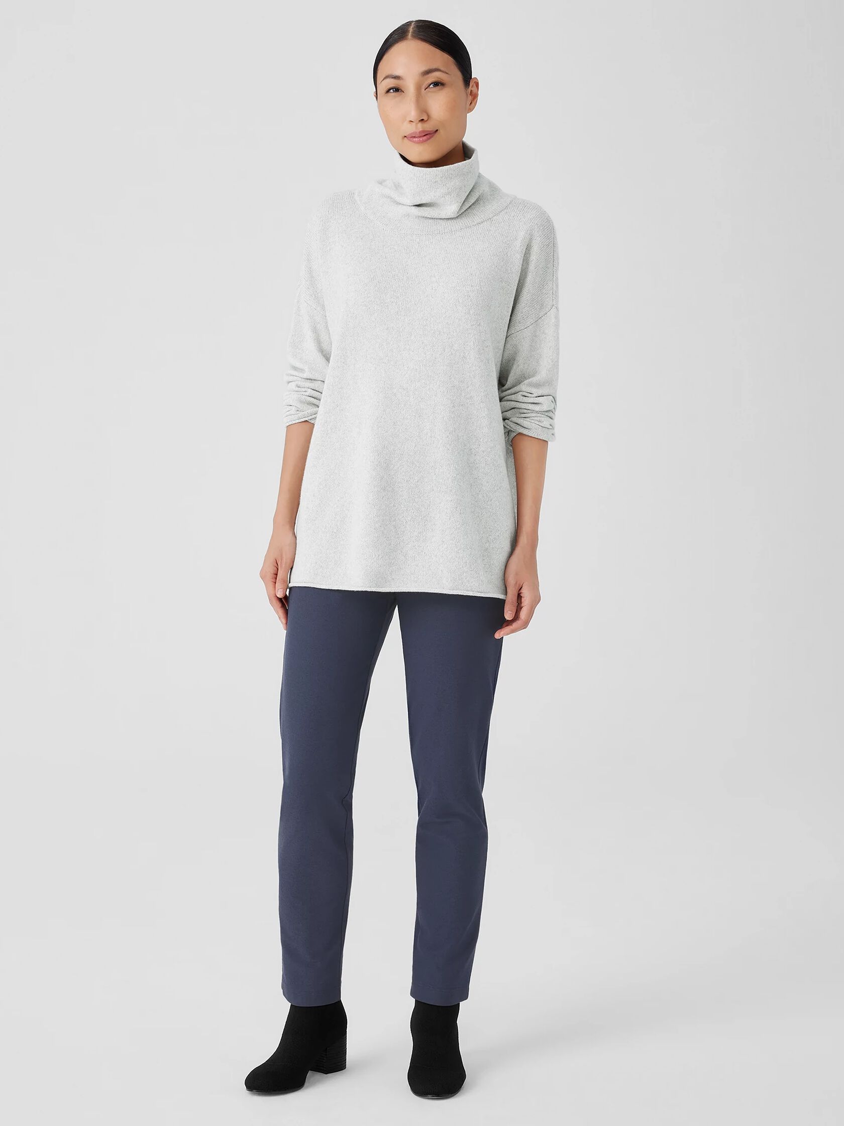 Cotton and Recycled Cashmere Turtleneck Long Top