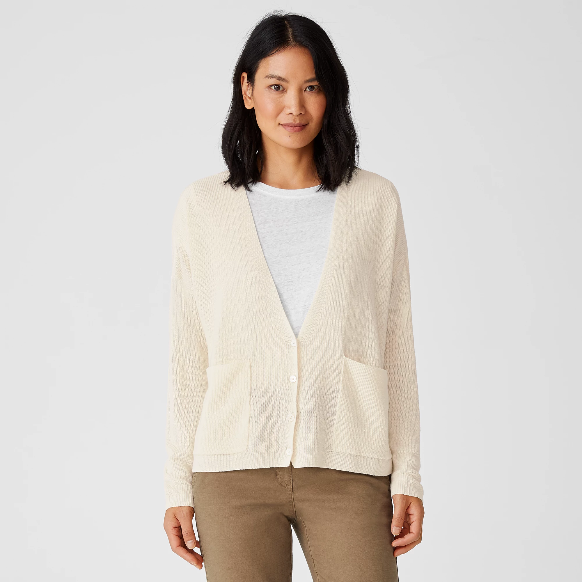 Organic Cotton Linen V-Neck Cardigan 